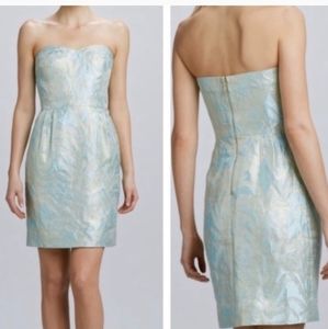 Kate Spade Jacquard Mint Green Gold Faye Strapless Dress New York Size 10